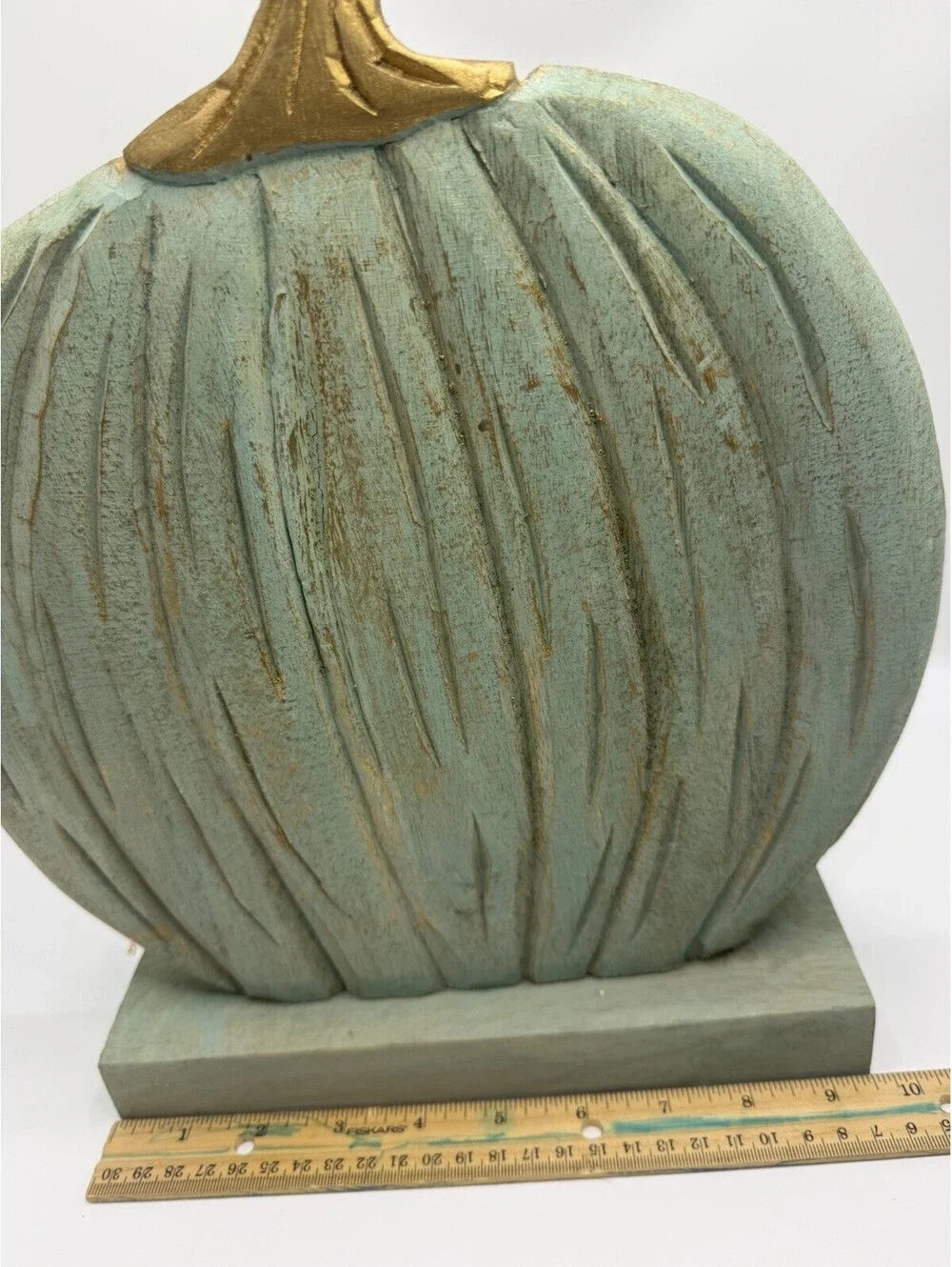Solid Wood 13” Teal Pumpkin Fall On Stand Decor